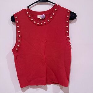 Entro Red Crop Tank Top with White Pearls